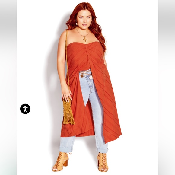 NWT CITY CHIC Textured Longline Split Front Escape Top - Chilli Red - Picture 7 of 13